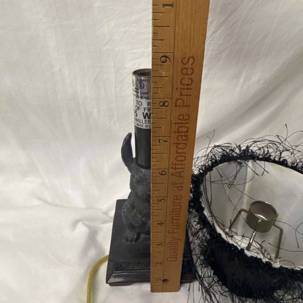 VTG Rabbit Table Lamp Bunny Base Fringe Shade Rustic Whimsy Cottage Goth Decor